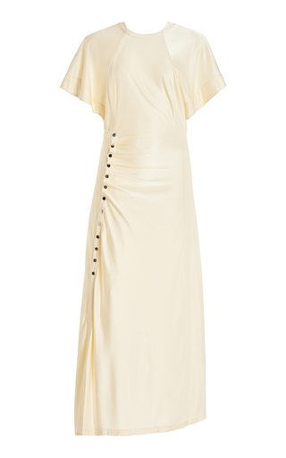 Button-Gathered Midi Dress